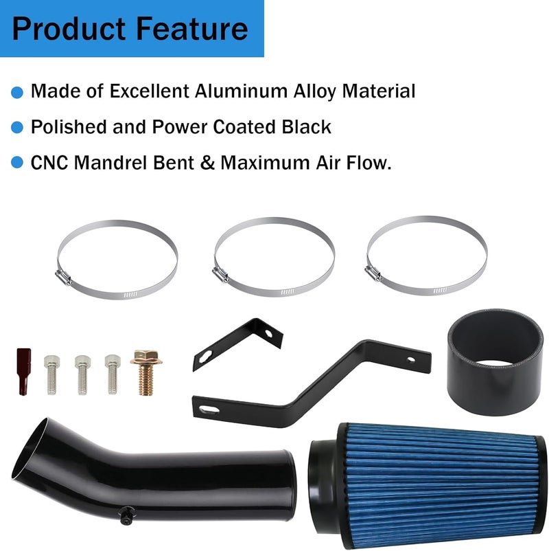 Plobeda 7.3L Cold Air Intake Kit 4" Cold Air Intake Pipe Kit for Ford F250 F350 Super Duty 1999.5 2000 2001 2002 2003 7.3 Powerstroke Diesel (Blue) - Image 3